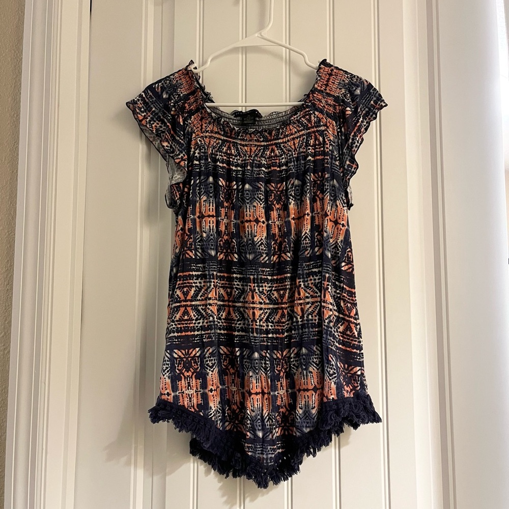 Design History Navy and Orange Blouse